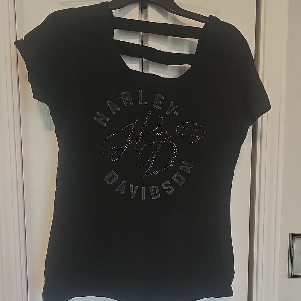 Harley-Davidson Women's Black Cutout Short Sleeve Tee